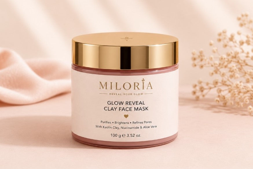 MILORIA Glow Reveal Clay Face Mask | Purifying Face Mask with Kaolin Clay, Niacinamide & Aloe Vera (100g)