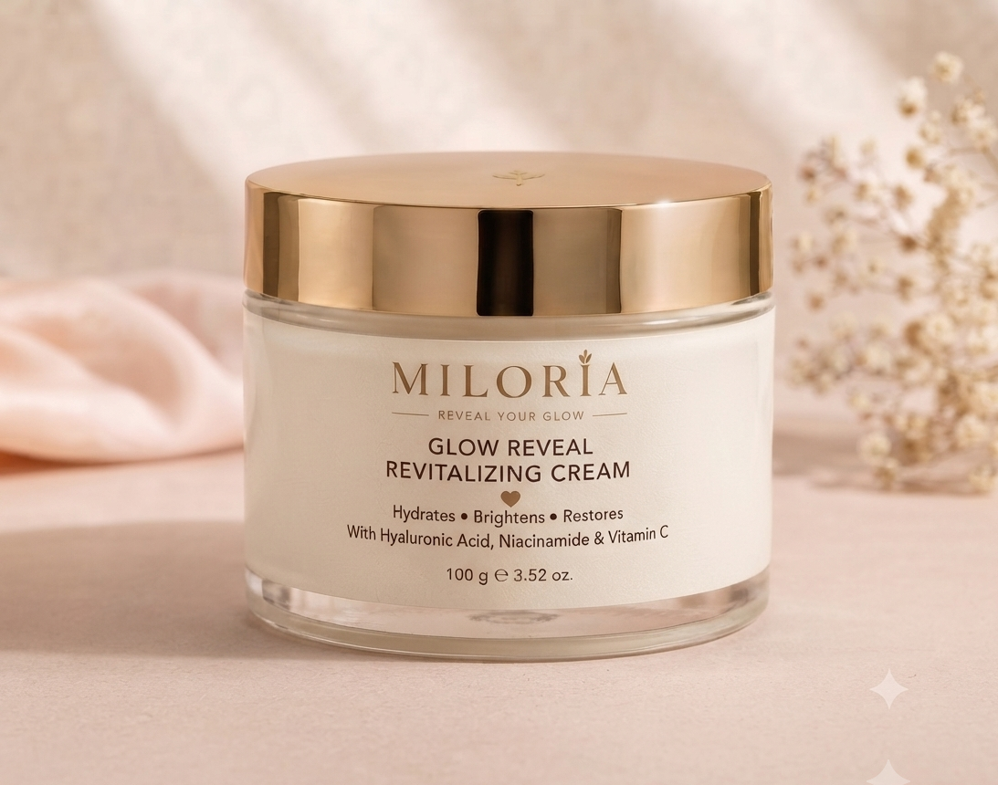 MILORIA Glow Reveal Revitalizing Moisturizer | Hydrating Face with Hyaluronic Acid, Niacinamide & Vitamin C (100g)